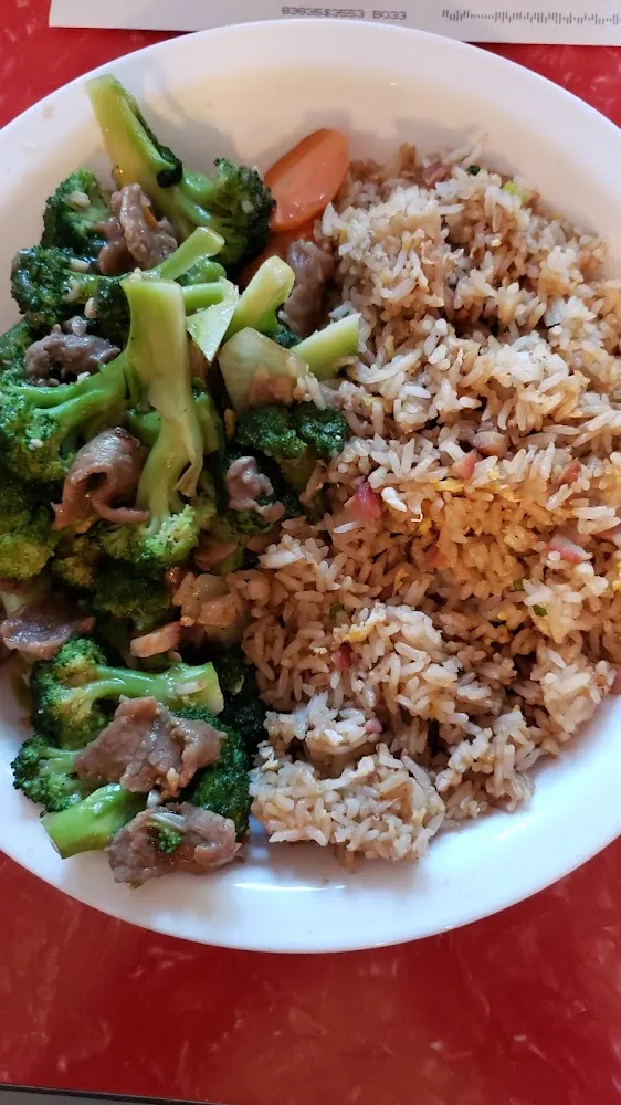 BBQ Pork Fried Rice and Broccoli Beef